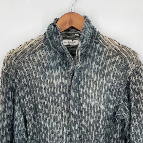 Ross Graison Mens Grey Stripe Textured Button Up Long Sleeve Shirt XL Elegant - Picture 3 of 6